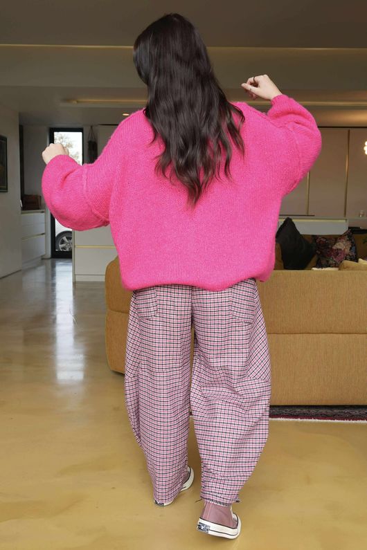 Big Softie Funnel Grunge Knit Hot Pink